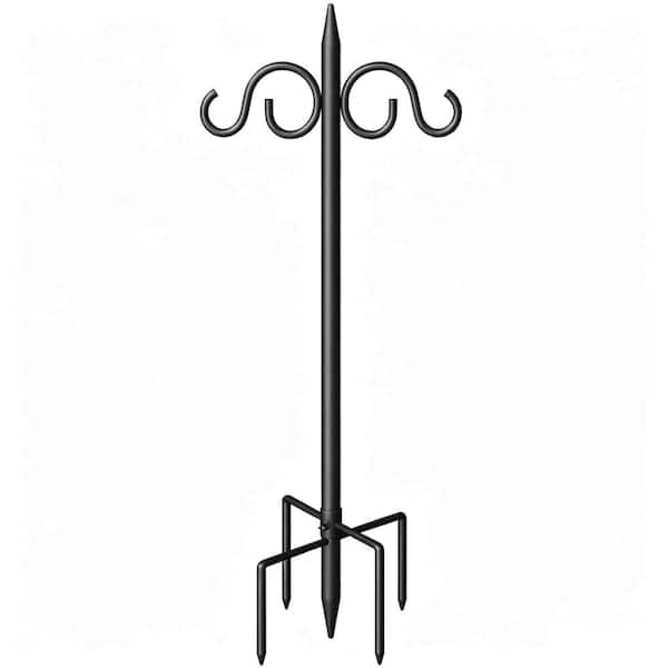 92 in. Black Metal Adjustable Outdoor Double Shepherds Hook
