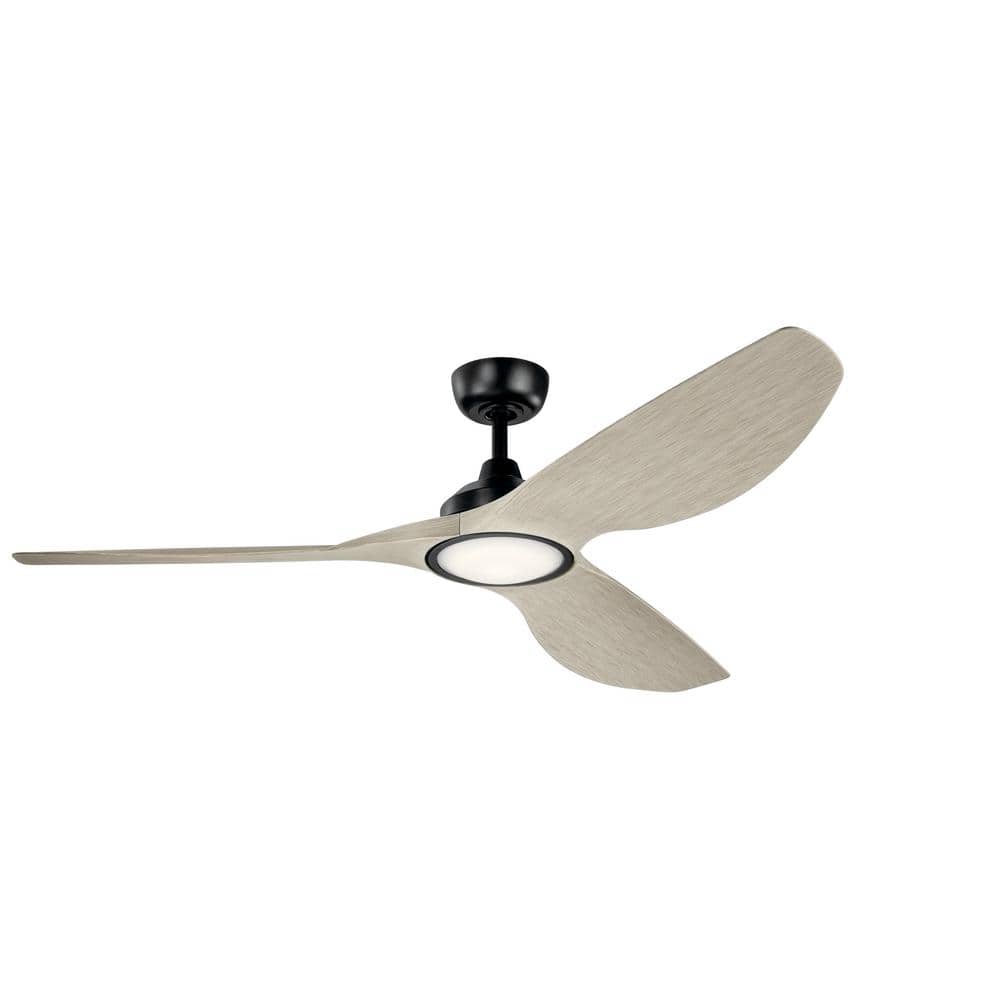 KICHLER Imari 65 in. Integrated LED Indoor Satin Black Downrod Mount Ceiling Fan with Light with