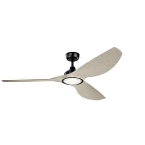 Imari 65 in. Integrated LED Indoor Satin Black Downrod Mount Ceiling Fan with Light with Switch