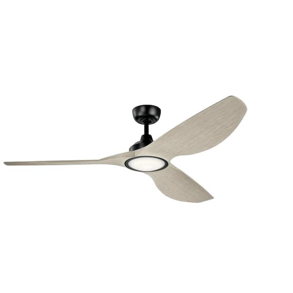 KICHLER Imari 65 in. Integrated LED Indoor Satin Black Downrod Mount Ceiling Fan with Light with Switch
