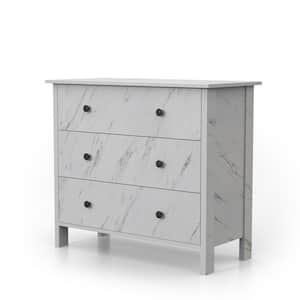 Asta White 3 Drawer 33.46 in. Wide Faux Marble Chest of Drawers