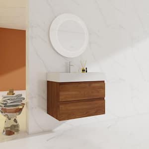 Modern 30 in. W X 18 in. D x 24.4 in. H Single Sink Bath Vanity in Brown with White Resin Vanity Top