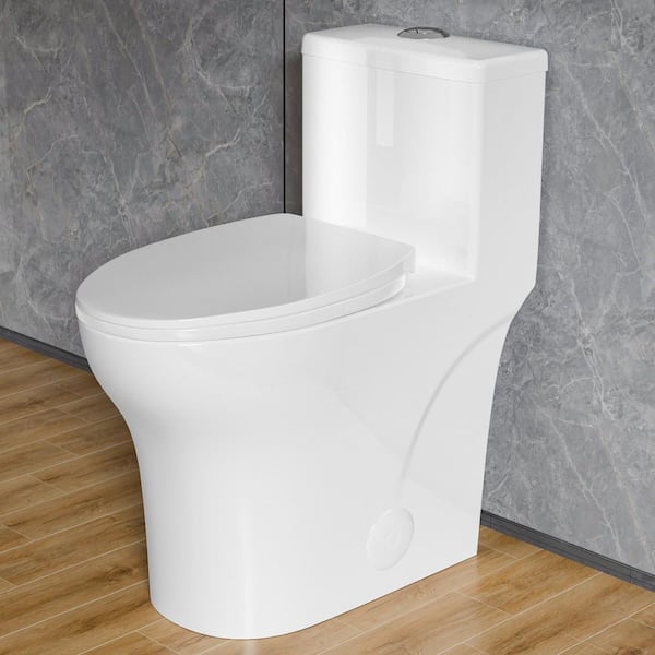 19 in. Tall Toilet 1.0/1.28 GPF Dual Flush Comfort Height 1-Piece Toilet Elongated Toilet in White with Soft Close Seat