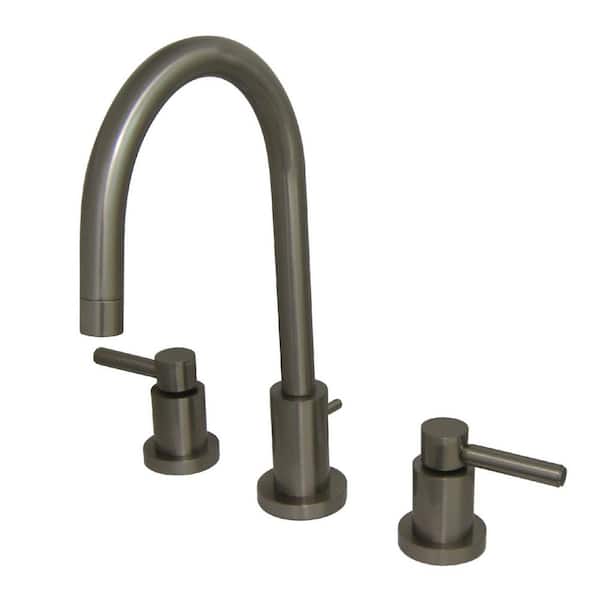Kingston Brass Concord 8 in. Widespread 2-Handle Bathroom Faucets with Brass Pop-Up in Brushed Nickel