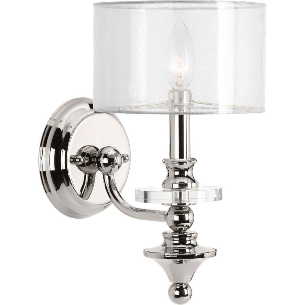 Polished Nickel Wall Sconce with Sheer Silver Organza Shade