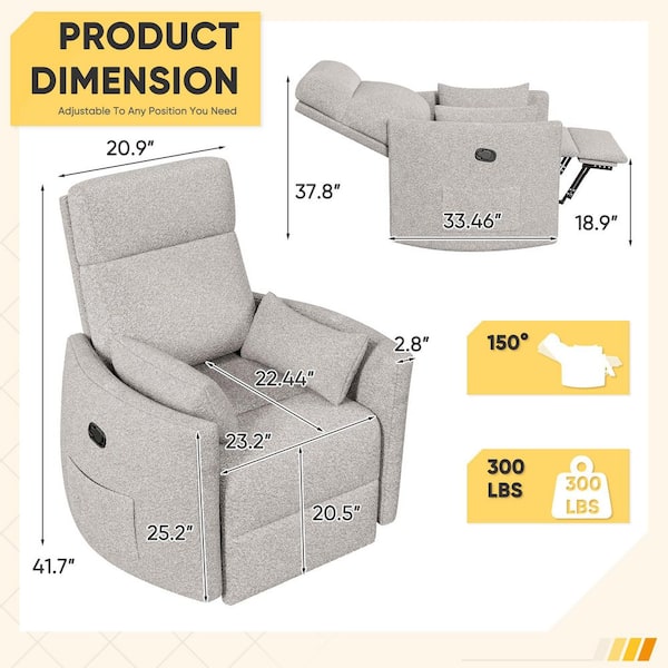LACOO Light Gray Rocking Swivel Recliner Chair with Side Pockets