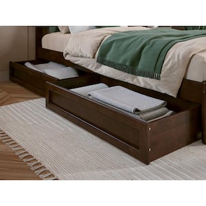 Walnut Brown Mid-Century Modern Solid Wood Queen-King-Twin XL Under Bed Storage Drawers