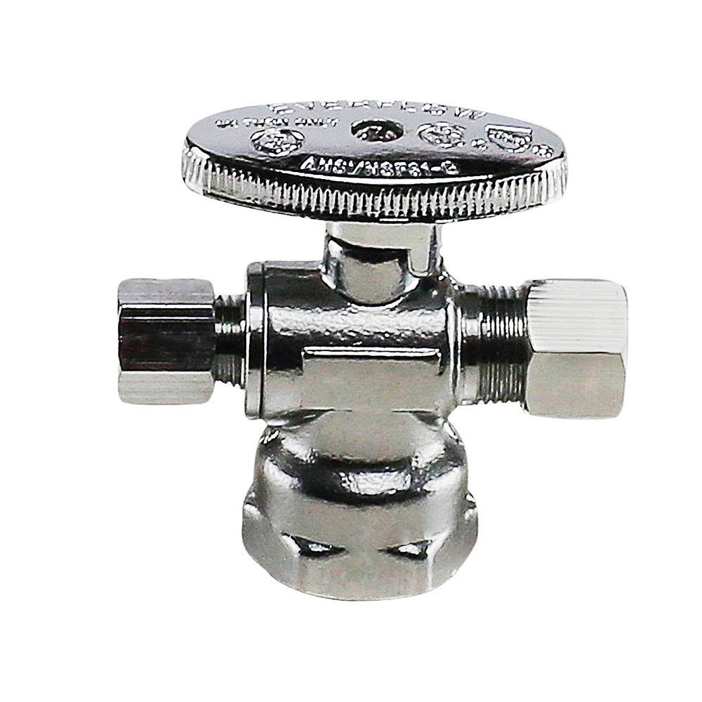 1/2 in. FIP x 3/8 in. COMP x 3/8 in. COMP Water Supply Stop Valve; Dual Outlet Quarter Turn Valve; Chrome Plated Brass price history on PriceWatchPro