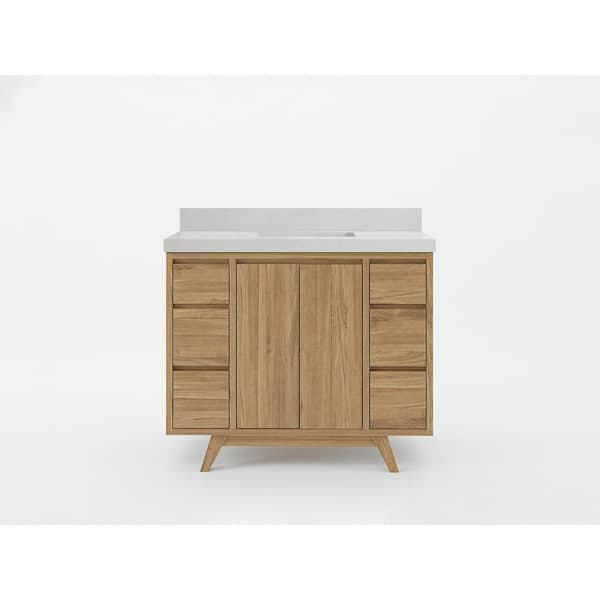 Willow Collections Madison Teak 42 in. W x 22 in. D x 36 in. H Bath Vanity in Golden Teak with 2 in Carrara Quartz Top