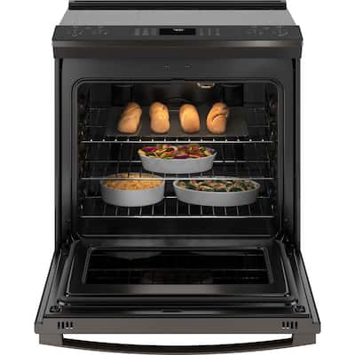 Profile 5.3 cu. ft. Electric Range with Steam-Cleaning Convection Oven and Air Fry in Black Stainless Steel