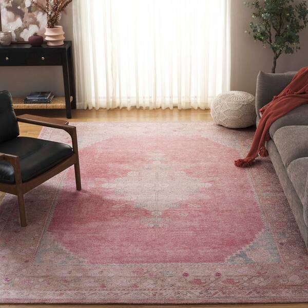 Classic Vintage 6 ft. x 9 ft. Pink/Dark Beige Faded Medallion Area Rug