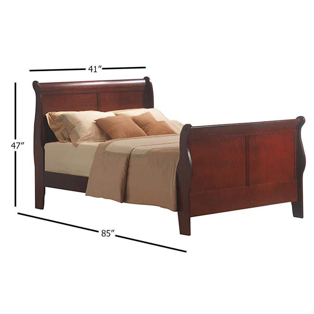 Cherry Brown Twin Size Traditional Wood Sleigh Bed