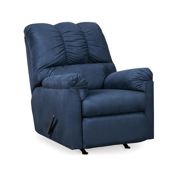 Benjara Blue Fabric Rocker Recliner with Tufted Backrest