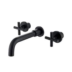 Contemporary Double Handle Wall Mounted Bathroom Faucet, Cross handle Bathroom faucet in Matte Black