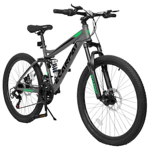 24 in. Gray 21-Speed Full Suspension Mens Womens Trail Commuter City Mountain Bike