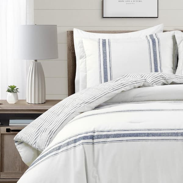 Full/queen 5pc Farmhouse Yarn Dyed Striped Comforter Set Gray/white - Lush  Décor : Target