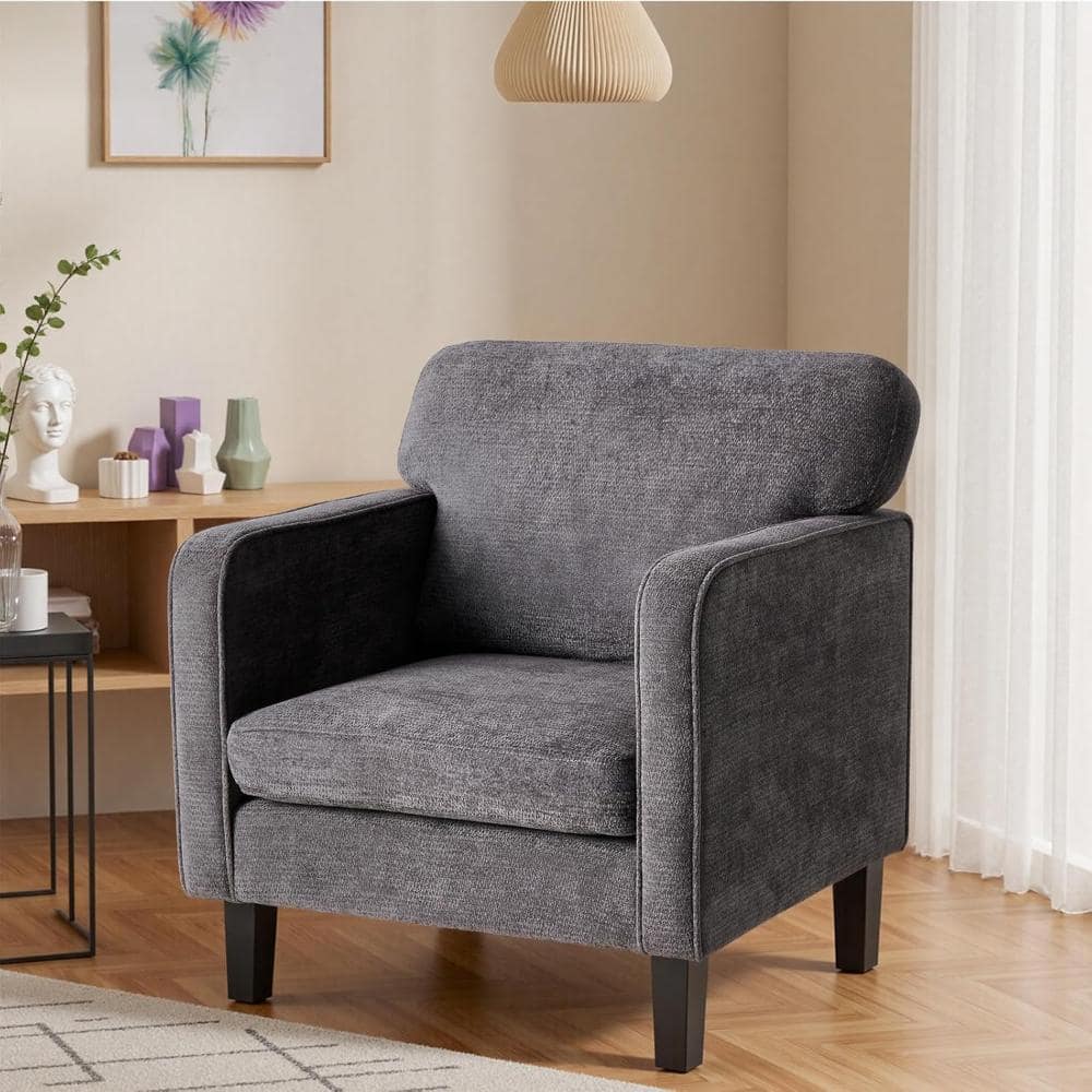 Modern Dark Grey Accent Chairs Single Sofa Chair with Armrest & Padded Cushion for Bedroom, Reception Room