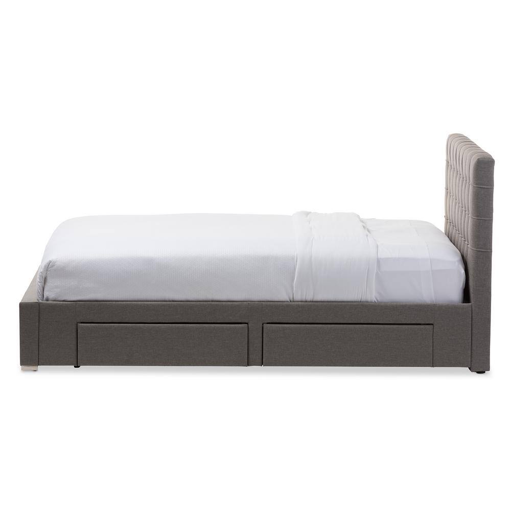 Modern King-Sized Grey Tufted Upholstered Bed with 4-Drawer Storage