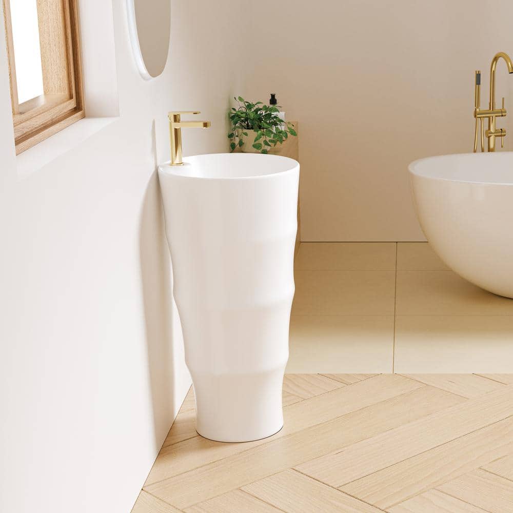 Brooklyn White Ceramic Round Freestanding Pedestal Sink