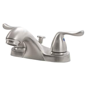 4 in. Centerset Double Handle Low-Arc Bathroom Faucet with Drain Kit Included in Brushed Nickel