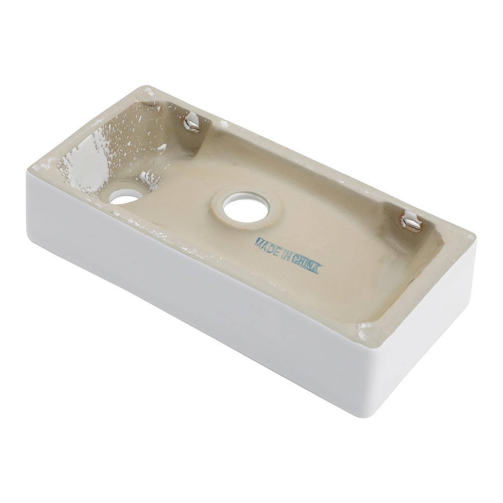 White Ceramic Rectangular Wall-Mount Bathroom Sink