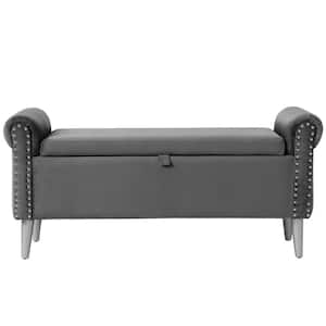 Upholstered Flip Top Bed End Storage Bench Nailhead Velvet Gray 21.7 in. H x 47 in. W x 17.3 in. D