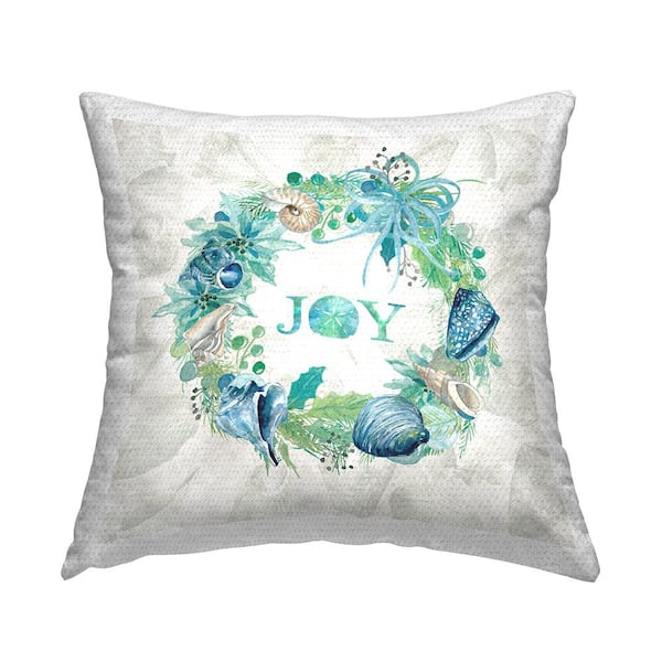 Stupell Industries Joy Seashell Wreath Multi-Color Square Outdoor Throw Pillow