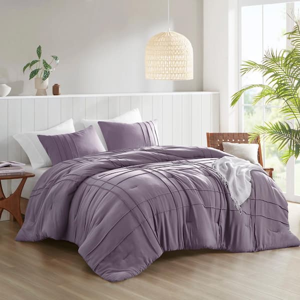 510 Design Porter 3-Piece Purple Microfiber Queen Soft Washed Pleated Comforter Set