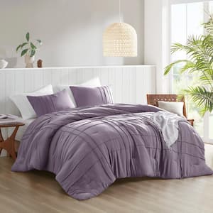 Porter 3-Piece Purple Microfiber King Soft Washed Pleated Comforter Set