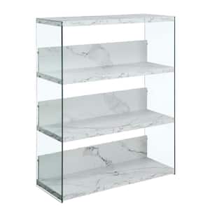 SoHo 40.75 in. White Faux Marble Particle Board 4-Shelf Standard Bookcase with Glass Sides