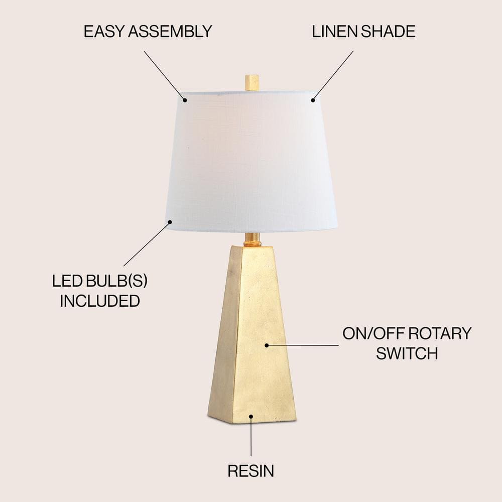 Gold Resin Pyramid Table Lamp with White Cotton Shade