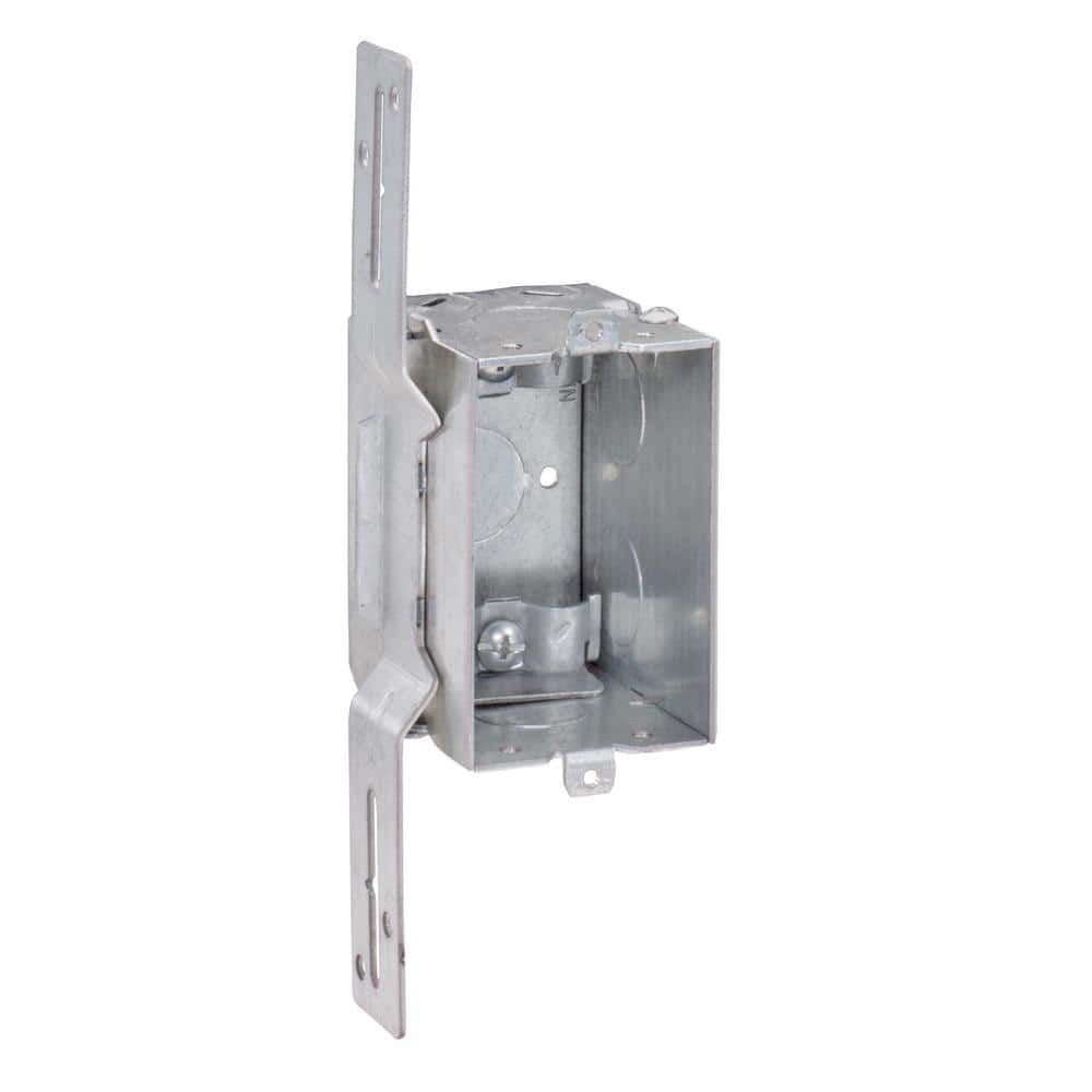 Southwire 3 in. H x 2 in. W x 2-1/2 in. D Steel Metallic 1-Gang Switch Box,  Five 1/2 in. KO's, NMSC Clamps and F Bracket (1-Pack) G601-FR-UPC - The 