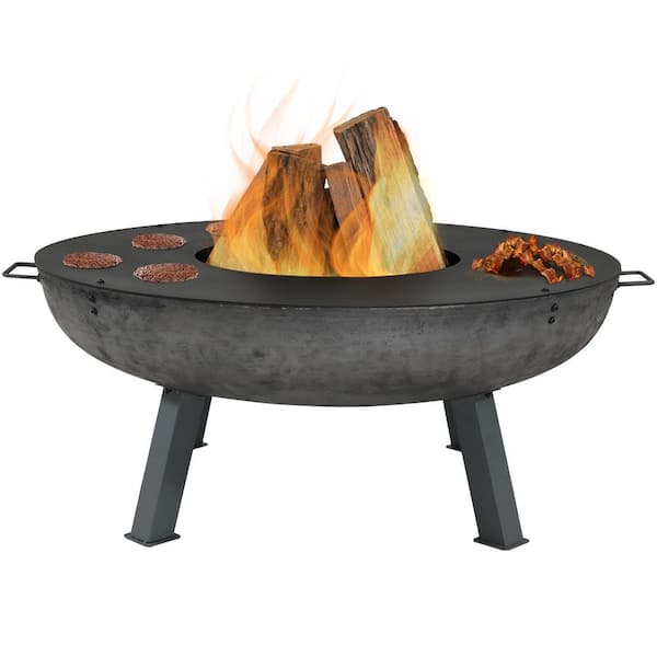 Sunnydaze Decor 45 in. x 17 in. Round Cast Iron Wood Burning Fire Pit with Cooking Ledge