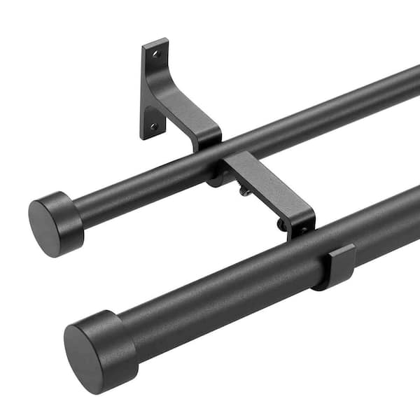 72 in. - 144 in. Adjustable 1 in. Double Curtain Rod in Matte Black with Finial