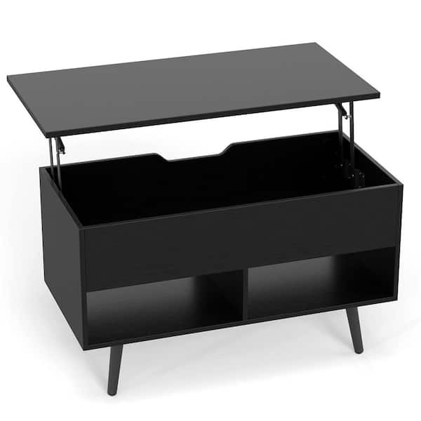 Costway 31 .5 in. Black 17.5 in. Rectangle Wood Lift Top Coffee Table ModernTable with Hidden Compartment and Wood Legs For Home