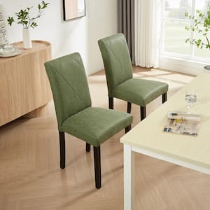 Dining Chairs Set of 6 Green Modern PU Leather and High Back Solid Wood Legs, Upholstered Kitchen Chairs for Dining Room