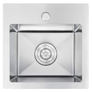 Handmade Stainless steel 15 in. Single Bowl Top Mount Scratch-Resistant Nano Drop-in Kitchen Sink With Strainer