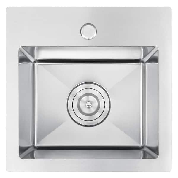 Attop Handmade Stainless Steel 15 In. Single Bowl Top Mount Scratch ...