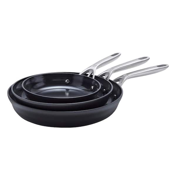 Motion Ceramic Hard Anodized 3-Piece Black Aluminum Nonstick NO Induction Frying Pan Set