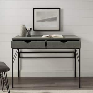 44 in. Rectangular Grey Faux Shagreen Wood and Metal 2-Drawer Writing Desk