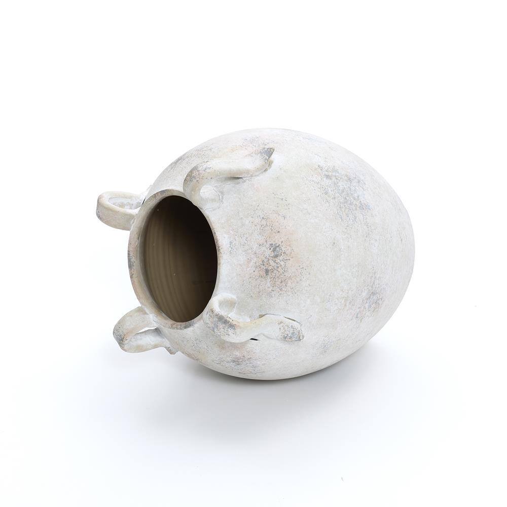 Handcrafted Gray and White Ceramic Vase with Handles