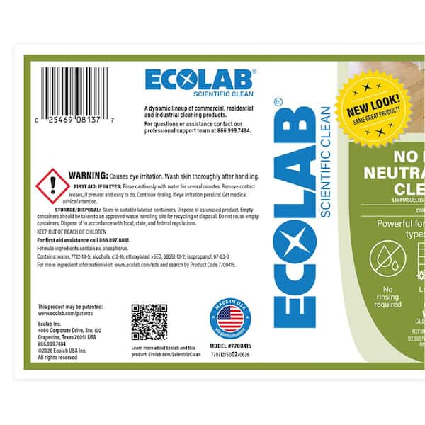 1 Gal. No Rinse Neutral Floor Concentrate Cleaner, Residue Free Formula for Tile, Vinyl, Hardwood and Laminate (4-Pack)