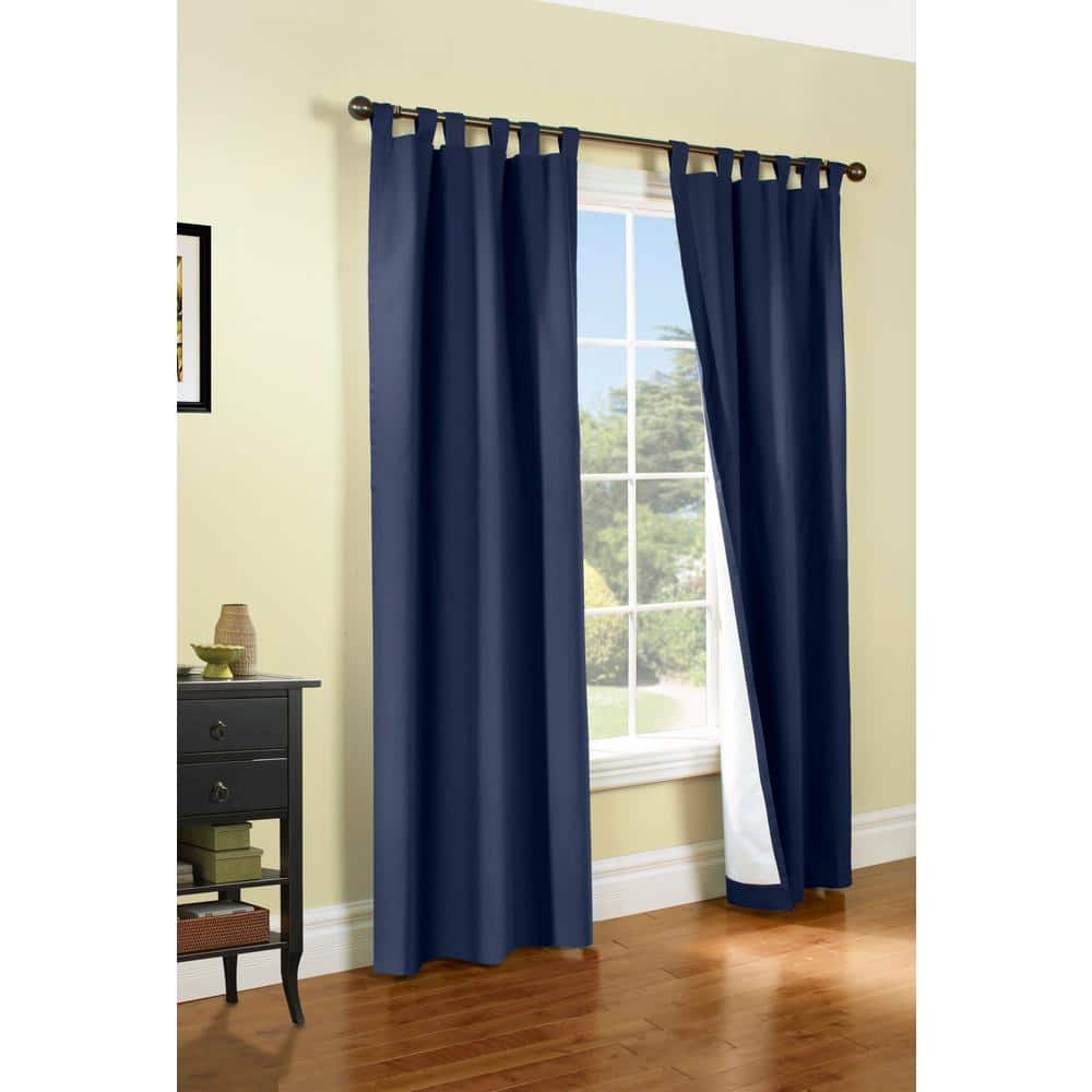 Navy Cotton Room-Darkening Tab Top Curtain Panels, 84" x 80"