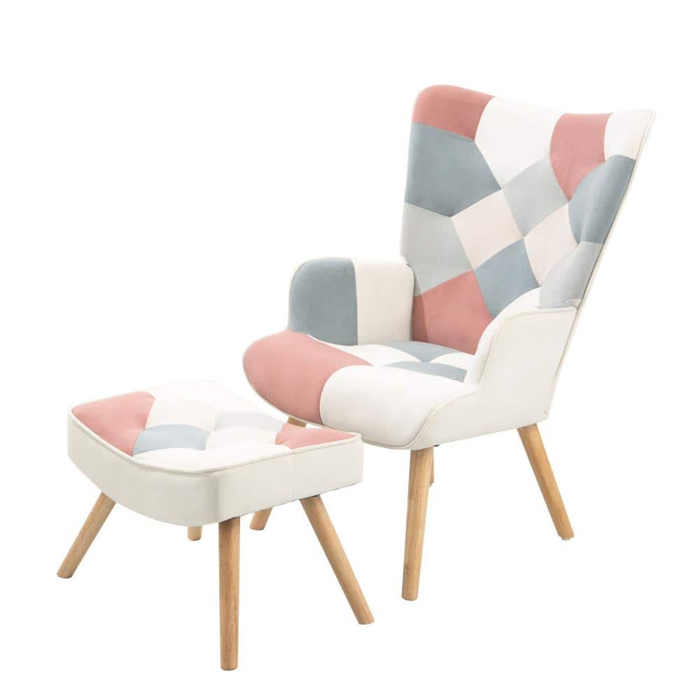 Pink Accent Chair With Ottoman Set Fabric Sofa Armchair Wood Legs With   Pink Accent Chairs Xs W109550438 64 1000 