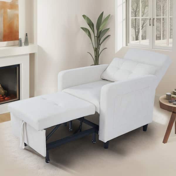 WONDER COMFORT 3-in-1 Convertible Chair Bed 37 in. W. Beige Pull-Out Twin-Size Sofa Bed with Pocket and Throw Pillow