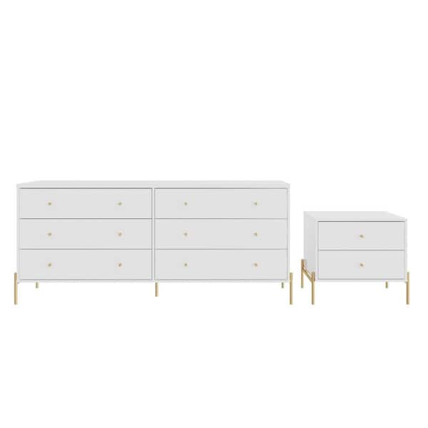 Manhattan Comfort Jasper White 6 Drawer Double Wide Dresser and 2 Drawer Nightstand (Set of 2)