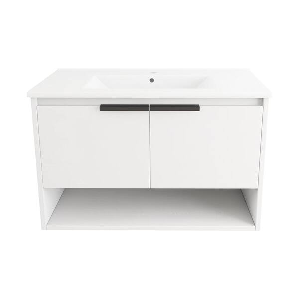 Unbranded Weeksville 32 in. W x 18 in D. x 20 in. H Bath Vanity in White with White Ceramic Top