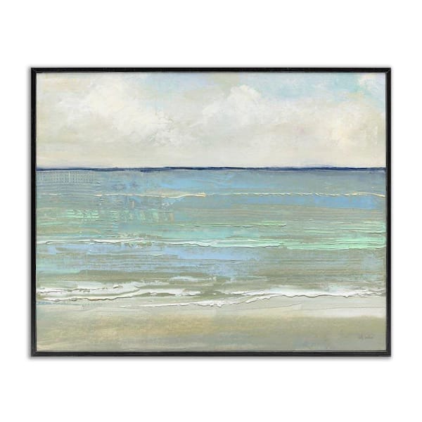 Horizontal Beach Brush Strokes by Sally Swatland Black Framed Coastal Giclee Art Print 16 in. x 20 in.