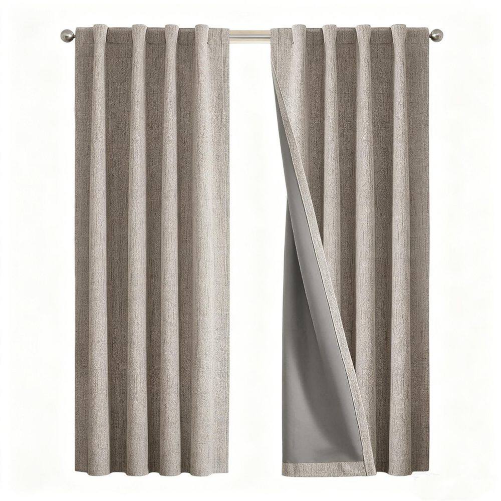 Beige 52 in. W x 84 in. L Back Tab Blackout Curtain (Set of 2