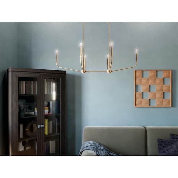 Madden 45 in. 6-Light Champagne Bronze Modern Candle Linear Chandelier for Dining Room
